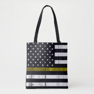 Bolso De Tela Línea amarilla fina gastada bandera del