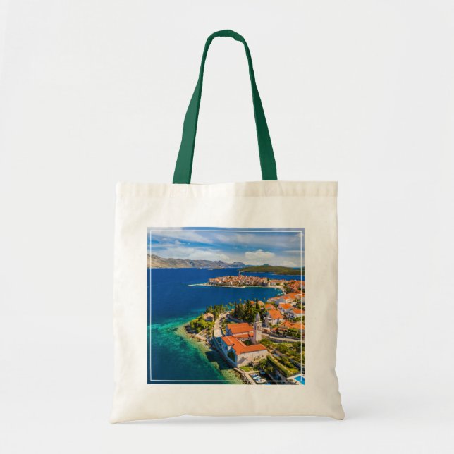 Bolso De Tela Línea costera | Ciudad de Korcula, isla de Korcula (Frente)