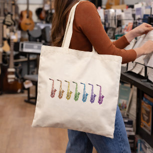 Bolso De Tela Línea de Saxofones de Arcoíris Amante de la Música