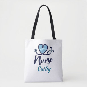 Bolso De Tela Línea de Vida Lindo Enfermera Corazón Azul Person