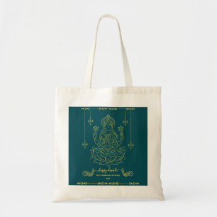 Bolso De Tela Línea dorada Arte de la diosa Lakshmi en Lotus