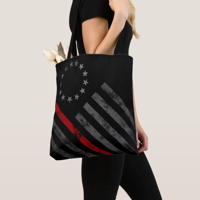 Bolso De Tela Línea Roja Betsy Ross Bandera Americana Tote Bag (Detalle)