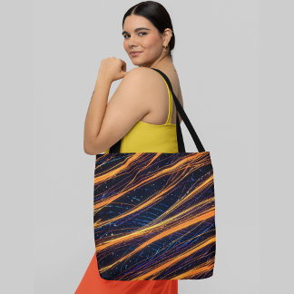Bolso De Tela Líneas abstractas azules y naranjas brillantes con