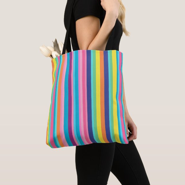 Bolso De Tela Líneas de Arcoíris Pastel (Detalle)