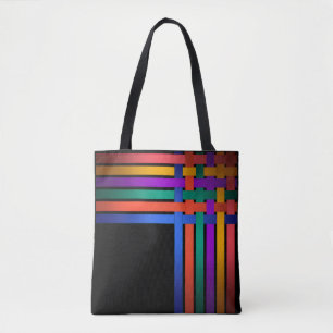 Bolso De Tela Líneas de cintas de seda patrón de fondo negro bri