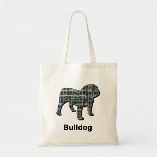 Bolso De Tela Líneas de cuadrícula amarillas y negras del Bulldo (Frente)