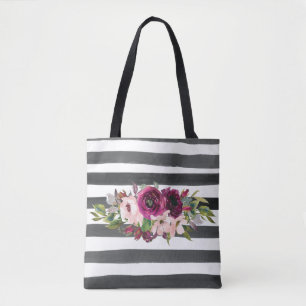 Bolso De Tela Líneas negras y blancas y florales