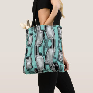 Bolso De Tela Líneas pixeladas cruzadas formando cuadrados abstr