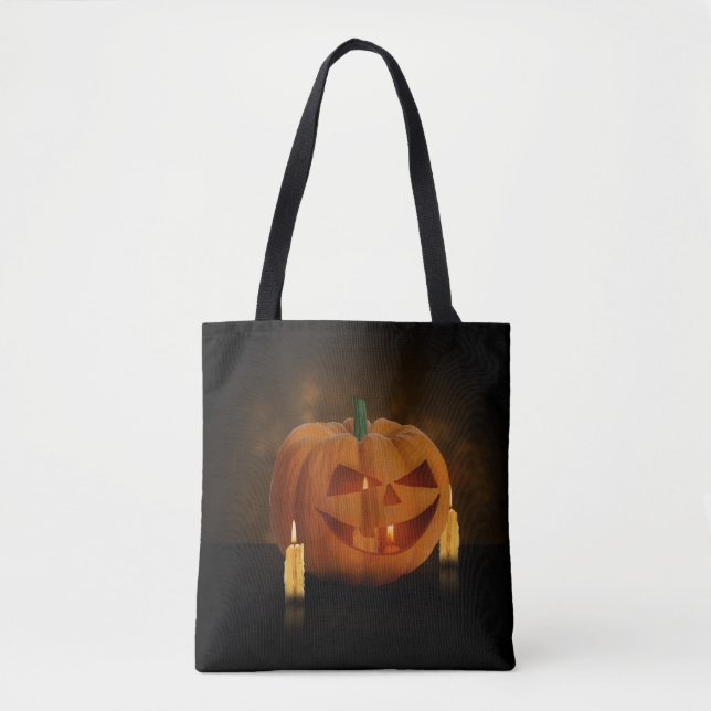 Bolso De Tela Linterna de calabaza de Halloween con velas (Anverso)