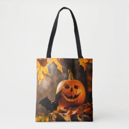 Bolso De Tela Linterna de calabaza y Bat Halloween