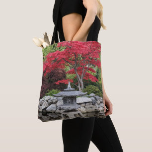 Bolso De Tela Linterna de jardín japonés y foto de hojas rojas