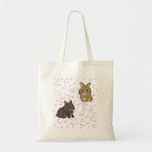 Bolso De Tela Lionhead bunnies with hearts  (Frente)