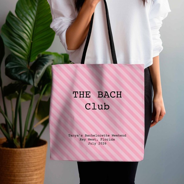 Bolso De Tela Lipstick Pink Striped Bridesmaid Bachelorette (Subido por el creador)