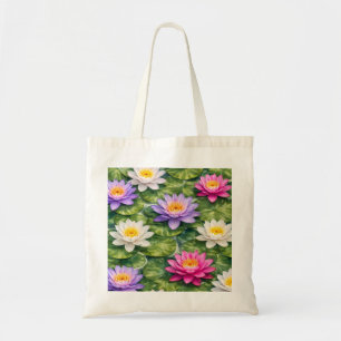 Bolso De Tela Lirio de agua acuarela botánico rosa púrpura blanc