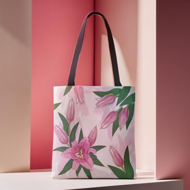 Bolso De Tela Lirio de Blooming Rosa (Pink Blooming Lily Tote Bag)