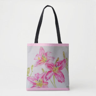 Bolso De Tela Lirio De Bonito En Pintado De Color De Agua Rosa L