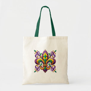 Bolso De Tela Lirio de flor de lis de Mardi Gras amarillo púrpur