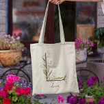 Bolso De Tela Lirio elegante del Valle Monograma L Nombre person<br><div class="desc">Este elegante bolso de tote presenta un monograma "L" compuesto por ramas de árbol y delicadas flores de Lily del Valle. Personalizar con nombre para un toque personalizado.</div>