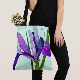 Bolso De Tela Lirio púrpura sobre menta, floral personalizado