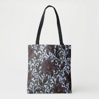 Bolso De Tela Lirios Burgundy Negros – Floral Botánico Gótico