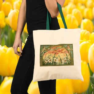 Bolso De Tela Lirios de Pascua antiguos al amanecer y ángeles vi