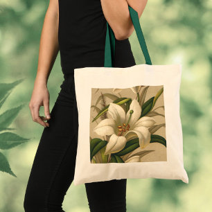 Bolso De Tela Lirios de Pascua antiguos, flores victorianas en f