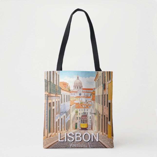 Bolso De Tela Lisboa Portugal Panteón Alfama Watercolor (Anverso)