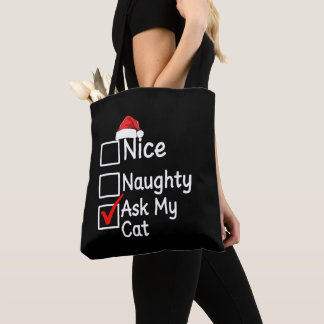 Bolso De Tela Lista de Navidad de gato travieso agradable pedir