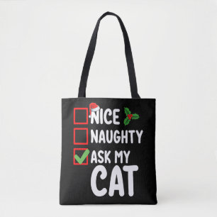 Bolso De Tela Lista de Navidad de Gatos Traviesos y Buenos Pregú
