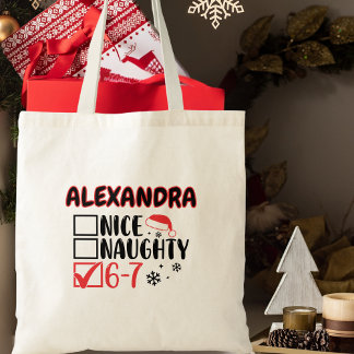 Bolso De Tela Lista divertida de Navidad 6-7 con nombre personal