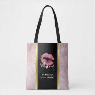 Bolso De Tela Listas de Purpurina rosado y hojas de oro Rosa con