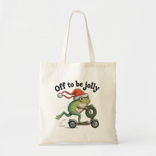 Bolso De Tela Listo para ser alegre – Rana de Navidad en Scooter