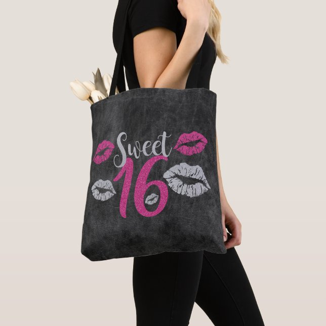 Bolso De Tela Litros De Purpurina Gris Y Rosa (Detalle)
