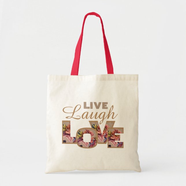 Bolso De Tela Live, Laugh, Love Rustic Floral Letters (Frente)