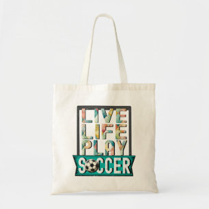 Bolso De Tela Live Life Play Soccer, tipografía de jugador de fú