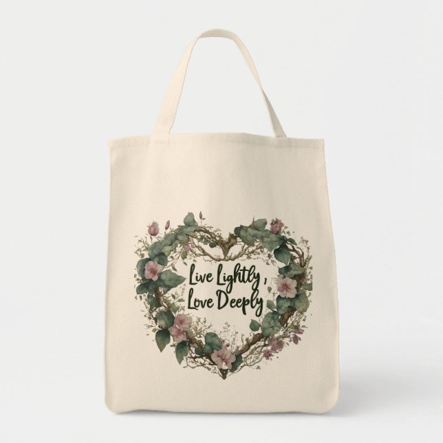 Bolso De Tela Live Lightly, Love Proeply Grocery Tote Bag (Frente)