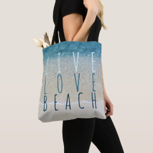 Bolso De Tela Live Love Beach Turquoise Blue Ocean Surf Wal