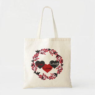 Bolso De Tela Live Love Laugh Red, White and Black Heart Design
