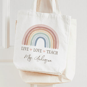 Bolso De Tela Live Love Teach Rainbow Teacher Apreciación