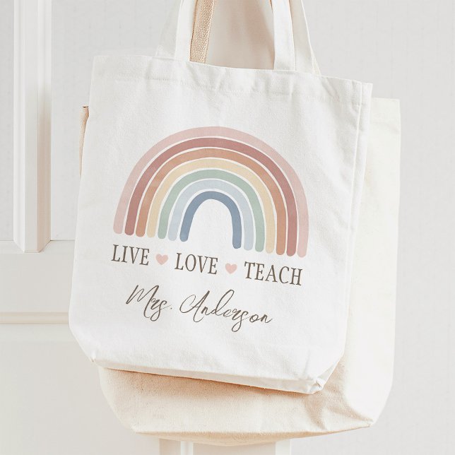 Bolso De Tela Live Love Teach Rainbow Teacher Apreciación (Subido por el creador)