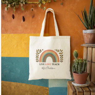 Bolso De Tela Live Love Teach Rainbow Teacher Apreciación