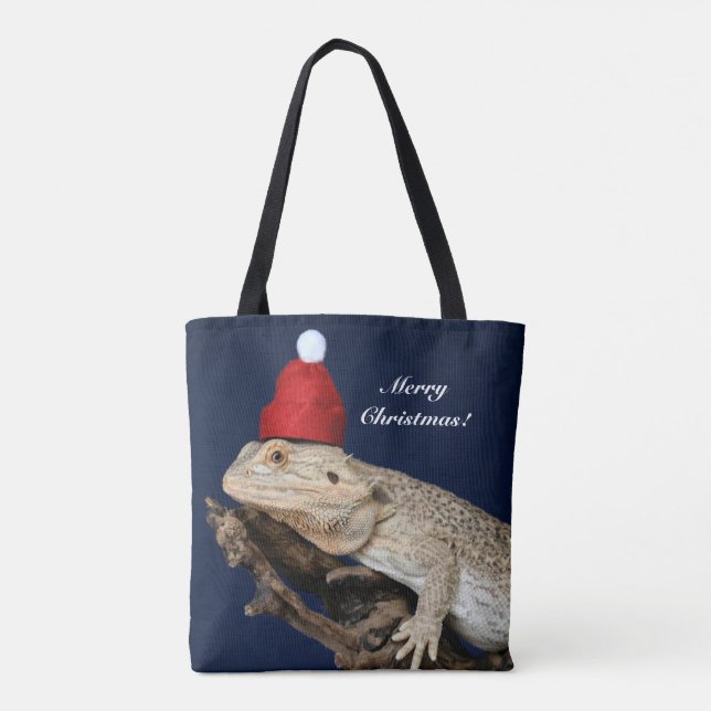 Bolso De Tela Lizard Dragon con barba personalizada - Santa Hat (Reverso)