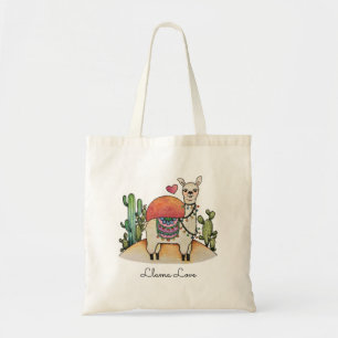 Bolso De Tela Llama acuarela con cactus