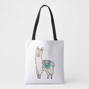 Bolso De Tela llama alpaca de dibujos animados sonriendo feliz d