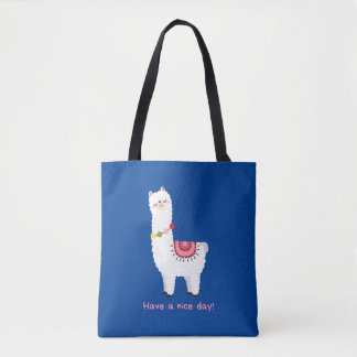 Bolso De Tela Llama azul dulce Alpaca Lama tiene un buen día