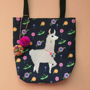 Bolso De Tela Llama con flores