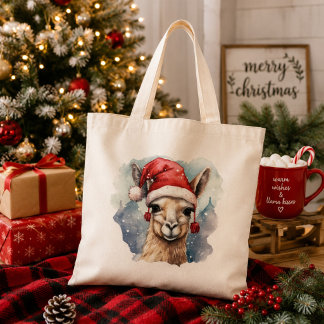 Bolso De Tela Llama de Navidad adorable acuarela festiva