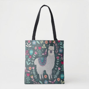 Bolso De Tela Llama floral: Doodles pintados a mano