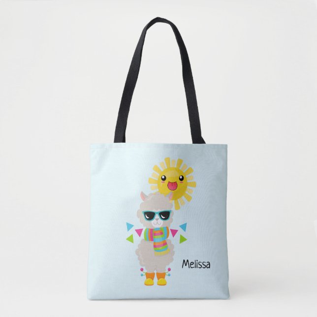 Bolso De Tela Llama Guay y Sol sonriente Kawaii (Anverso)