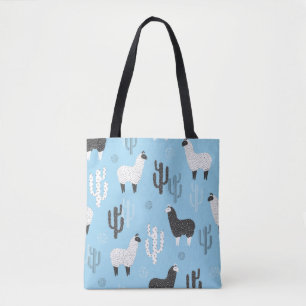 Bolso De Tela Llama y cactus, lindo patrón.